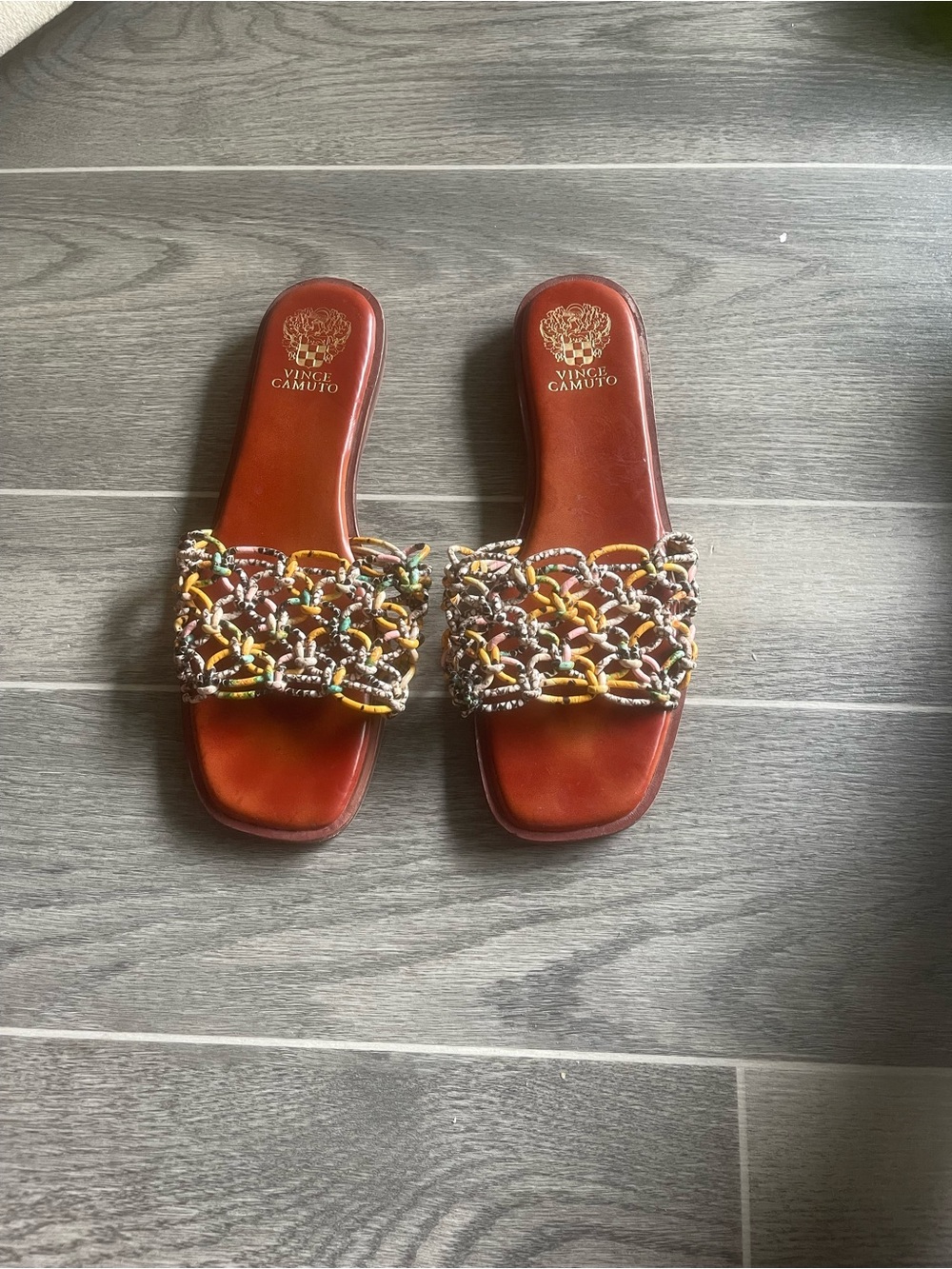 Vince Camuto Burnt Orange Multicolor Braided Slide Sandals
